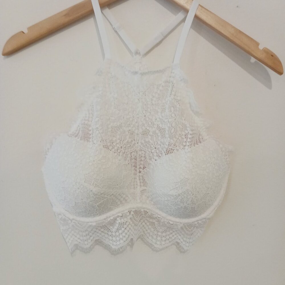 Victoria Secret Pink, Bralette, White Lace Padded, Underwire, Push Up, Med (A-C) - Picture 2 of 9